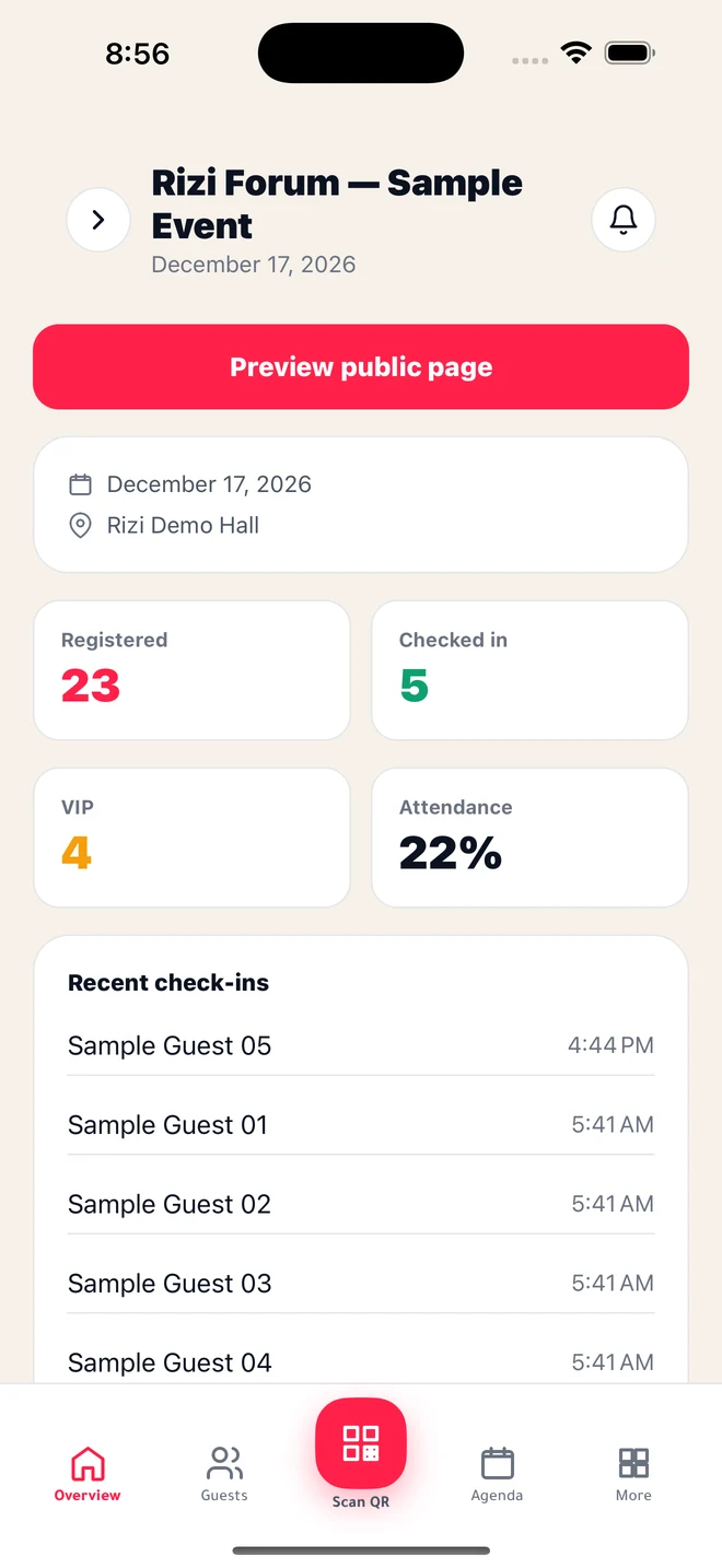 Organizer — English review screen